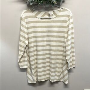 NWOT Chico’s 3/4 Sleeve Cream Gold Metallic Shimmer Striped Top Chico’s 2 (US L)